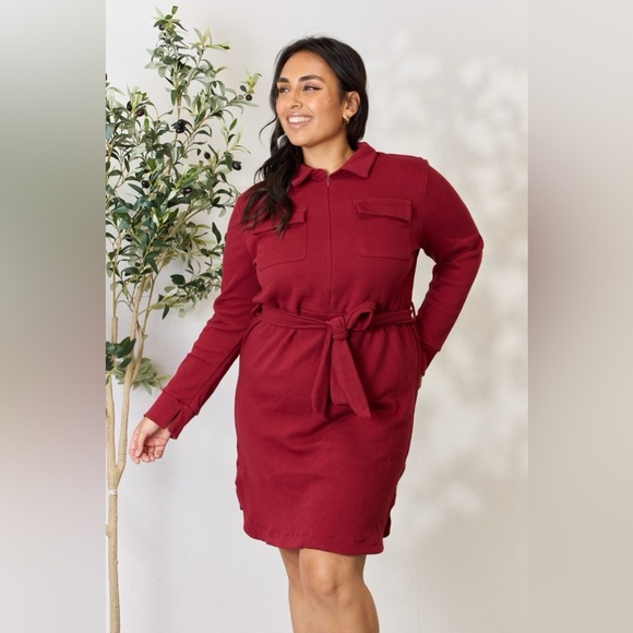 Culture Code Tie Front Half Zip Long Sleeve Shirt Dress - Picture 4 of 16